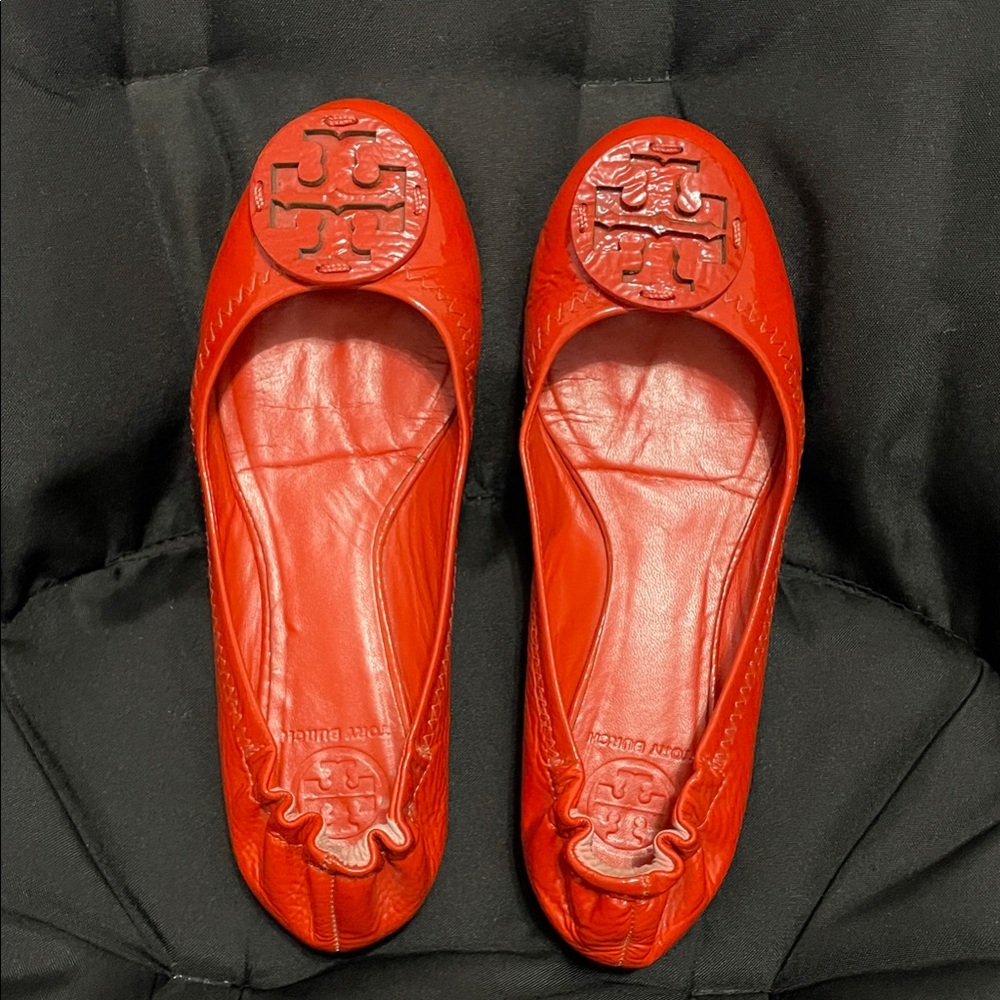Tory Burch Bright Red Leather Loafers